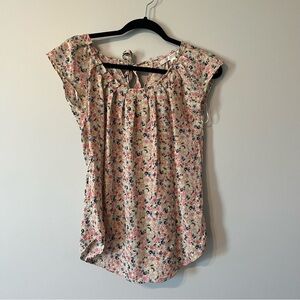 LC Lauren Conrad Cream Tan Flutter Sleeve Blouse